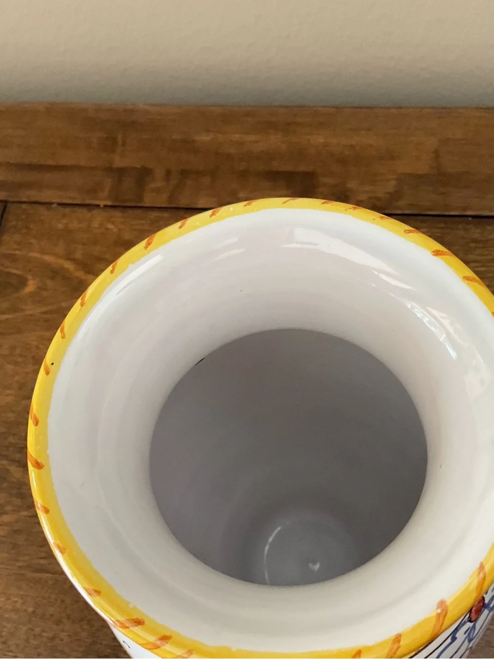 Hand-Painted Ceramic Accent Vase in White with Yellow & Blue Motifs